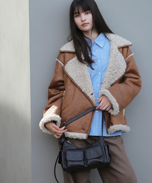 VIS（ビス）の「フェイクムートンジャケット（ブルゾン・レディース・ブラウン/キャメル・FREE）」の2枚目の写真