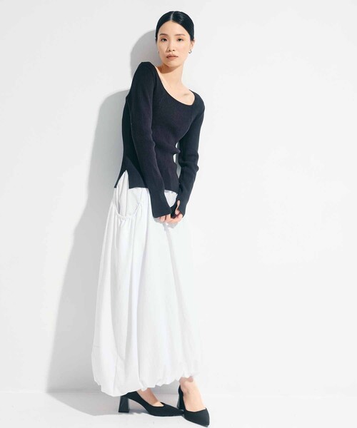 STUDIOUS（ステュディオス）の「【STUDIOUS/ステュディオス】SQUARE RIB KNIT/スクエアリブニットトップス（ニット/セーター・レディース・ダークグレー/ホワイト・FREE）」の6枚目の写真