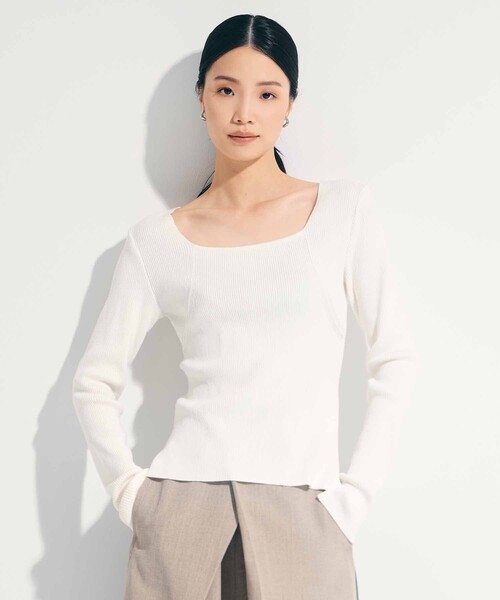 STUDIOUS（ステュディオス）の「【STUDIOUS/ステュディオス】SQUARE RIB KNIT/スクエアリブニットトップス（ニット/セーター・レディース・ダークグレー/ホワイト・FREE）」の18枚目の写真
