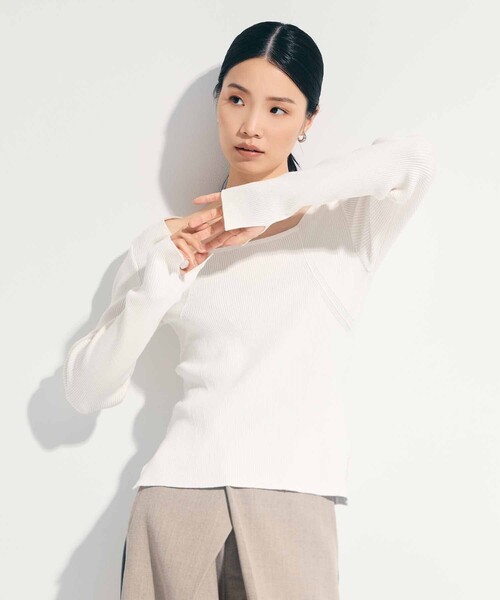 STUDIOUS（ステュディオス）の「【STUDIOUS/ステュディオス】SQUARE RIB KNIT/スクエアリブニットトップス（ニット/セーター・レディース・ダークグレー/ホワイト・FREE）」の17枚目の写真