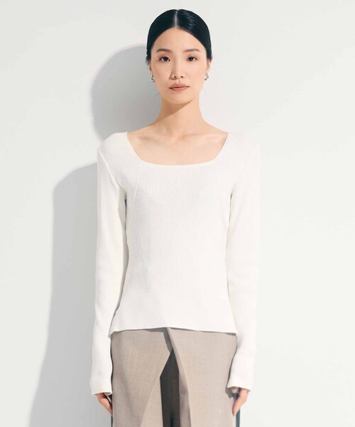 STUDIOUS（ステュディオス）の「【STUDIOUS/ステュディオス】SQUARE RIB KNIT/スクエアリブニットトップス（ニット/セーター・レディース・ダークグレー/ホワイト・FREE）」の16枚目の写真