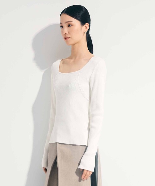 STUDIOUS（ステュディオス）の「【STUDIOUS/ステュディオス】SQUARE RIB KNIT/スクエアリブニットトップス（ニット/セーター・レディース・ダークグレー/ホワイト・FREE）」の15枚目の写真