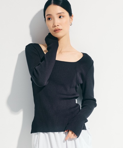 STUDIOUS（ステュディオス）の「【STUDIOUS/ステュディオス】SQUARE RIB KNIT/スクエアリブニットトップス（ニット/セーター・レディース・ダークグレー/ホワイト・FREE）」の2枚目の写真