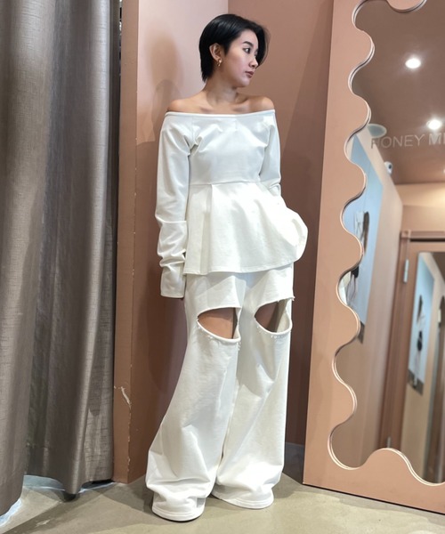 HONEY MI HONEY（ハニーミーハニー）の「boys sweat pants（スウェットパンツ・レディース・ホワイト/グレー/ブラック/サックスブルー・FREE）」の14枚目の写真