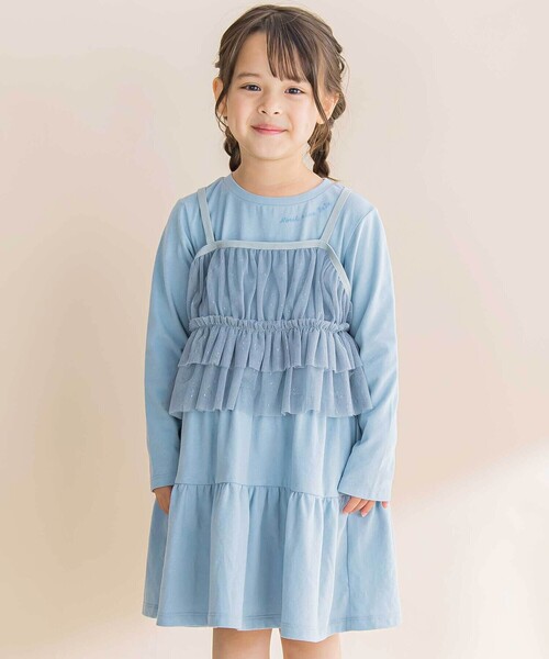 Noeil aime BeBe（ノイユエイムベベ）の「ラメチュールキャミｘ天竺ワンピースセット（ワンピース・キッズ・ブルー/ピンク・120cm/110cm/100cm/130cm）」の2枚目の写真