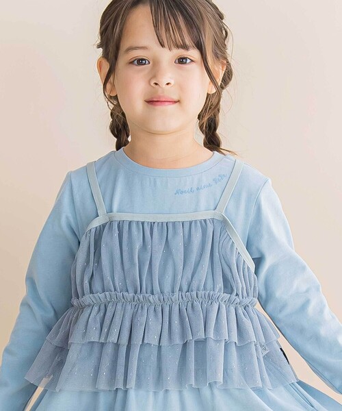 Noeil aime BeBe（ノイユエイムベベ）の「ラメチュールキャミｘ天竺ワンピースセット（ワンピース・キッズ・ブルー/ピンク・120cm/110cm/100cm/130cm）」の10枚目の写真