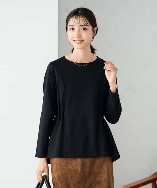 a.v.v(アーヴェヴェ)の「サイドドロストトップス(Tシャツ/カットソー・レディース・モカ/ブラック・38/40)」の2枚目の写真