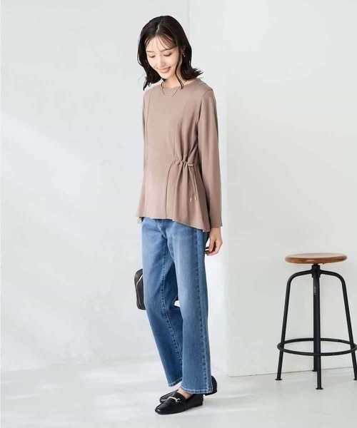 a.v.v(アーヴェヴェ)の「サイドドロストトップス(Tシャツ/カットソー・レディース・モカ/ブラック・38/40)」の5枚目の写真
