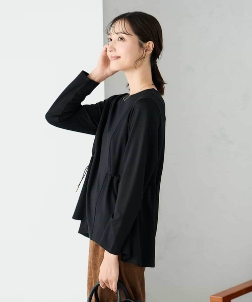 a.v.v(アーヴェヴェ)の「サイドドロストトップス(Tシャツ/カットソー・レディース・モカ/ブラック・38/40)」の3枚目の写真