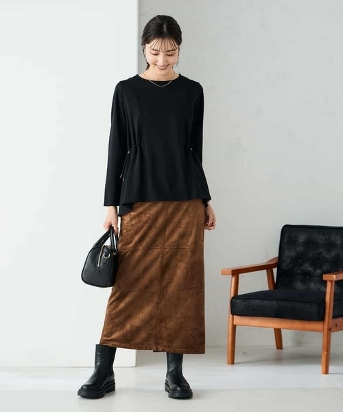a.v.v(アーヴェヴェ)の「サイドドロストトップス(Tシャツ/カットソー・レディース・モカ/ブラック・38/40)」の9枚目の写真