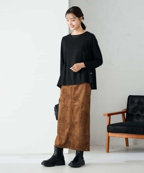 a.v.v(アーヴェヴェ)の「サイドドロストトップス(Tシャツ/カットソー・レディース・モカ/ブラック・38/40)」の18枚目の写真