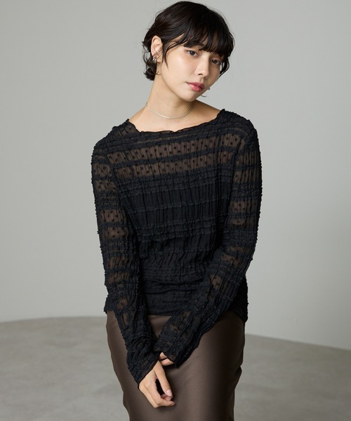 SOTT(ソット)の「Lace Sheer Frill Top / レースシアーフリルトップス(シャツ/ブラウス・レディース・アイボリー/ブラック・FREE)」の1枚目の写真