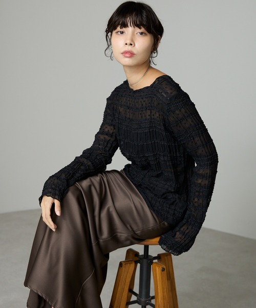 SOTT(ソット)の「Lace Sheer Frill Top / レースシアーフリルトップス(シャツ/ブラウス・レディース・アイボリー/ブラック・FREE)」の10枚目の写真