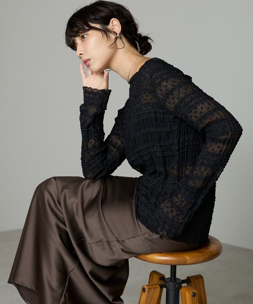 SOTT(ソット)の「Lace Sheer Frill Top / レースシアーフリルトップス(シャツ/ブラウス・レディース・アイボリー/ブラック・FREE)」の12枚目の写真