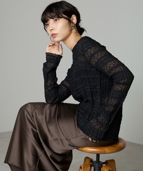 SOTT(ソット)の「Lace Sheer Frill Top / レースシアーフリルトップス(シャツ/ブラウス・レディース・アイボリー/ブラック・FREE)」の20枚目の写真