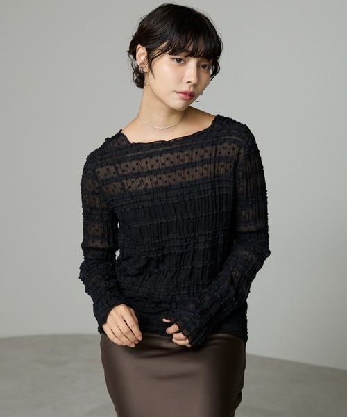 セール】Lace Sheer Frill Top / レースシアーフリルトップス