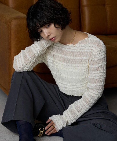 SOTT(ソット)の「Lace Sheer Frill Top / レースシアーフリルトップス(シャツ/ブラウス・レディース・アイボリー/ブラック・FREE)」の11枚目の写真