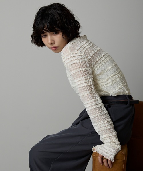 SOTT(ソット)の「Lace Sheer Frill Top / レースシアーフリルトップス(シャツ/ブラウス・レディース・アイボリー/ブラック・FREE)」の17枚目の写真