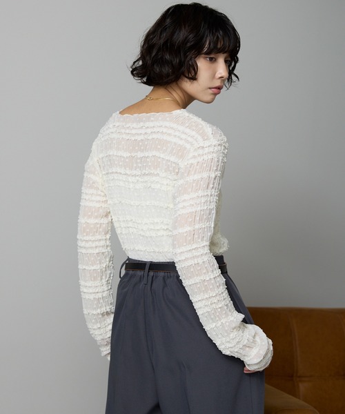 SOTT(ソット)の「Lace Sheer Frill Top / レースシアーフリルトップス(シャツ/ブラウス・レディース・アイボリー/ブラック・FREE)」の5枚目の写真