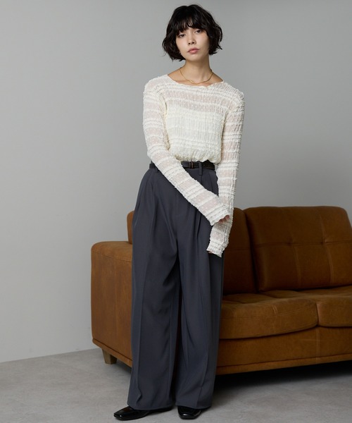 SOTT(ソット)の「Lace Sheer Frill Top / レースシアーフリルトップス(シャツ/ブラウス・レディース・アイボリー/ブラック・FREE)」の8枚目の写真