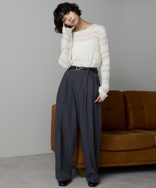 SOTT(ソット)の「Lace Sheer Frill Top / レースシアーフリルトップス(シャツ/ブラウス・レディース・アイボリー/ブラック・FREE)」の16枚目の写真