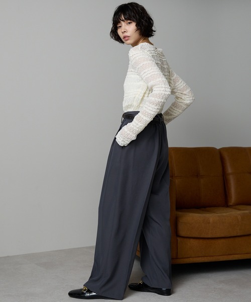 SOTT(ソット)の「Lace Sheer Frill Top / レースシアーフリルトップス(シャツ/ブラウス・レディース・アイボリー/ブラック・FREE)」の7枚目の写真