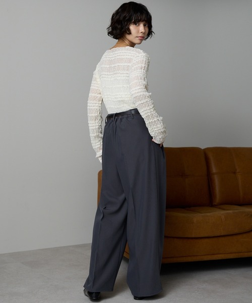 SOTT(ソット)の「Lace Sheer Frill Top / レースシアーフリルトップス(シャツ/ブラウス・レディース・アイボリー/ブラック・FREE)」の13枚目の写真