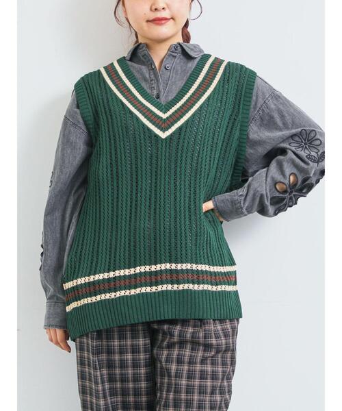 SM2（エスエムツー）の「ライン入りベスト（ベスト・レディース・ネイビー/グリーン/クリーム・F）」の2枚目の写真