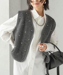 【SHIPS別注】assiette:ウール混 ボア 刺繍 ベスト