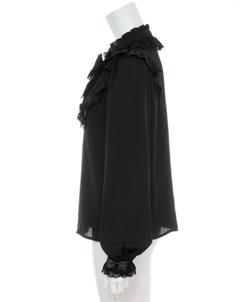 Secret Honey（シークレットハニー）の「スタンドカラーダブルフリルブラウス（シャツ/ブラウス・レディース・ブラック/オフホワイト・MEDIUM）」の9枚目の写真