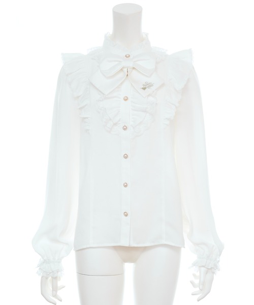 Secret Honey（シークレットハニー）の「スタンドカラーダブルフリルブラウス（シャツ/ブラウス・レディース・ブラック/オフホワイト・MEDIUM）」の7枚目の写真