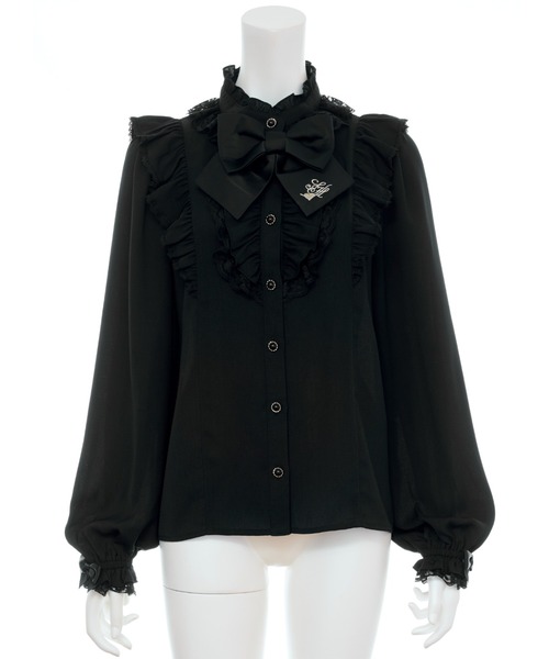 Secret Honey（シークレットハニー）の「スタンドカラーダブルフリルブラウス（シャツ/ブラウス・レディース・ブラック/オフホワイト・MEDIUM）」の8枚目の写真