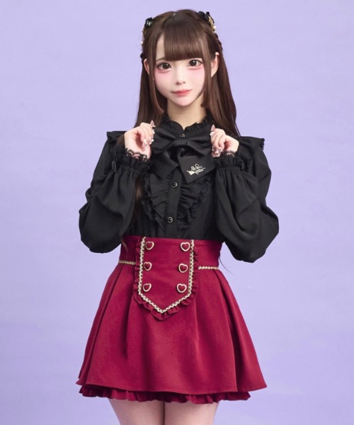 Secret Honey（シークレットハニー）の「スタンドカラーダブルフリルブラウス（シャツ/ブラウス・レディース・ブラック/オフホワイト・MEDIUM）」の6枚目の写真