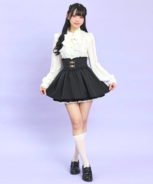 Secret Honey（シークレットハニー）の「スタンドカラーダブルフリルブラウス（シャツ/ブラウス・レディース・ブラック/オフホワイト・MEDIUM）」の11枚目の写真