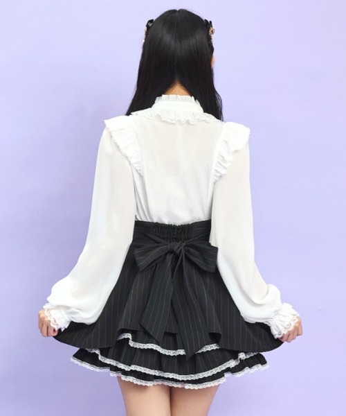 Secret Honey（シークレットハニー）の「スタンドカラーダブルフリルブラウス（シャツ/ブラウス・レディース・ブラック/オフホワイト・MEDIUM）」の12枚目の写真