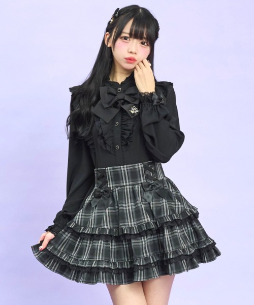 Secret Honey（シークレットハニー）の「スタンドカラーダブルフリルブラウス（シャツ/ブラウス・レディース・ブラック/オフホワイト・MEDIUM）」の13枚目の写真