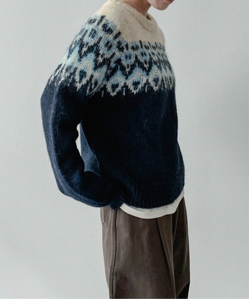on:nue（オンニュ）の「【on:nue】[お気に入り登録数3,000突破！][選べる4色展開] ウール混ノルディックラグランプルオーバーニット（ニット/セーター・レディース・ネイビー/アイボリー/レッド/ブラウン・FREE）」の13枚目の写真