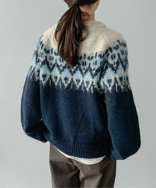 on:nue（オンニュ）の「【on:nue】[お気に入り登録数3,000突破！][選べる4色展開] ウール混ノルディックラグランプルオーバーニット（ニット/セーター・レディース・ネイビー/アイボリー/レッド/ブラウン・FREE）」の14枚目の写真