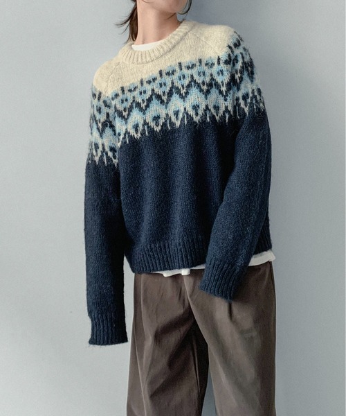 on:nue（オンニュ）の「【on:nue】[お気に入り登録数3,000突破！][選べる4色展開] ウール混ノルディックラグランプルオーバーニット（ニット/セーター・レディース・ネイビー/アイボリー/レッド/ブラウン・FREE）」の15枚目の写真