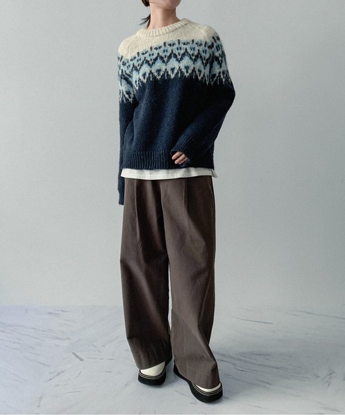 on:nue（オンニュ）の「【on:nue】[お気に入り登録数3,000突破！][選べる4色展開] ウール混ノルディックラグランプルオーバーニット（ニット/セーター・レディース・ネイビー/アイボリー/レッド/ブラウン・FREE）」の18枚目の写真