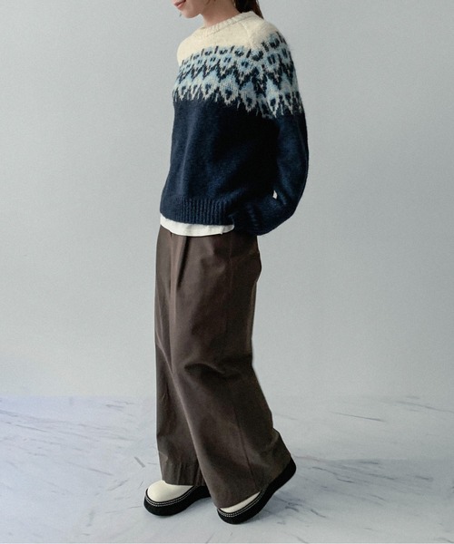 on:nue（オンニュ）の「【on:nue】[お気に入り登録数3,000突破！][選べる4色展開] ウール混ノルディックラグランプルオーバーニット（ニット/セーター・レディース・ネイビー/アイボリー/レッド/ブラウン・FREE）」の19枚目の写真