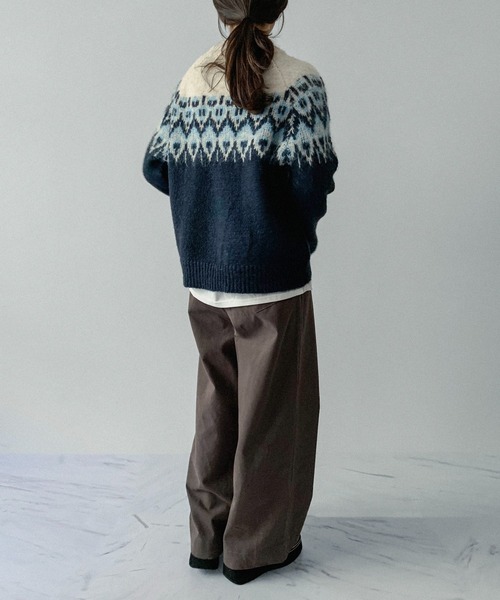 on:nue（オンニュ）の「【on:nue】[お気に入り登録数3,000突破！][選べる4色展開] ウール混ノルディックラグランプルオーバーニット（ニット/セーター・レディース・ネイビー/アイボリー/レッド/ブラウン・FREE）」の20枚目の写真