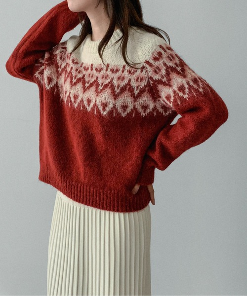 on:nue（オンニュ）の「【on:nue】[お気に入り登録数3,000突破！][選べる4色展開] ウール混ノルディックラグランプルオーバーニット（ニット/セーター・レディース・ネイビー/アイボリー/レッド/ブラウン・FREE）」の22枚目の写真