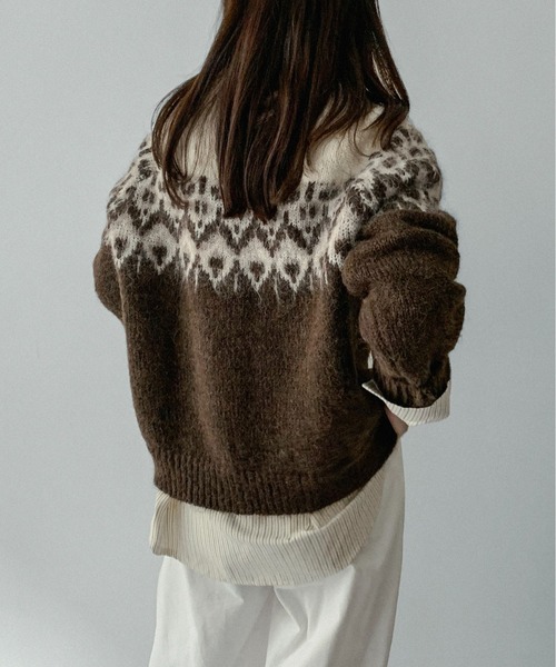 on:nue（オンニュ）の「【on:nue】[お気に入り登録数3,000突破！][選べる4色展開] ウール混ノルディックラグランプルオーバーニット（ニット/セーター・レディース・ネイビー/アイボリー/レッド/ブラウン・FREE）」の8枚目の写真