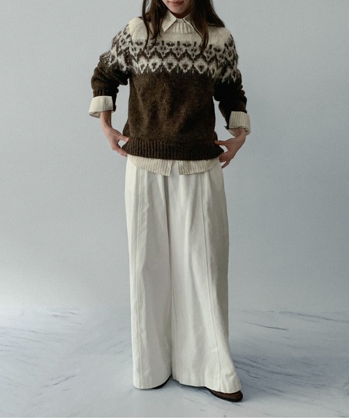 on:nue（オンニュ）の「【on:nue】[お気に入り登録数3,000突破！][選べる4色展開] ウール混ノルディックラグランプルオーバーニット（ニット/セーター・レディース・ネイビー/アイボリー/レッド/ブラウン・FREE）」の9枚目の写真