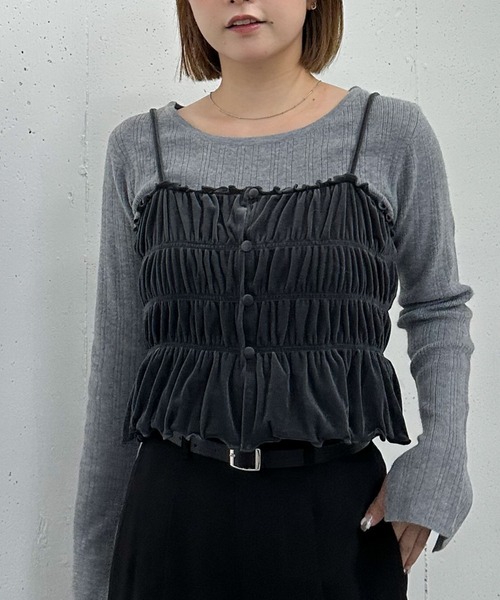 archives（アルシーヴ）の「ベロアシャーリングビスチェ×リブニットプルオーバーＳＥＴ（アンサンブル・レディース・グレー/アイボリー/ブラック/ピンクベージュ・MEDIUM）」の3枚目の写真