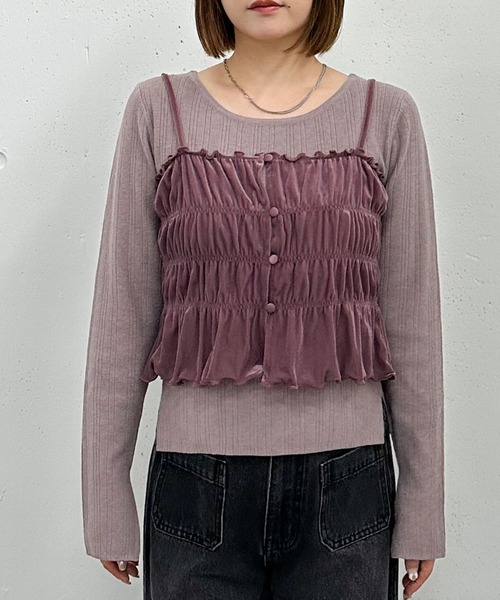 archives（アルシーヴ）の「ベロアシャーリングビスチェ×リブニットプルオーバーＳＥＴ（アンサンブル・レディース・グレー/アイボリー/ブラック/ピンクベージュ・MEDIUM）」の7枚目の写真