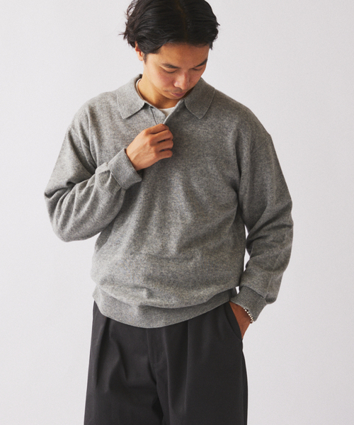 JOURNAL STANDARD relume（ジャーナルスタンダード　レリューム）の「COLLINS VILLE WOOL / コリンズ ビル ウールニット ポロシャツ（ニット/セーター・メンズ・ベージュ/ブラックミックス/ライトグレー・LARGE/MEDIUM）」の7枚目の写真
