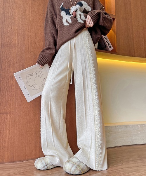 ONEP STAR(ワンピスター)の「レースサイドプリーツ編みワイドパンツ(その他パンツ・レディース・ベージュ/ブラック/オフホワイト・FREE)」の17枚目の写真
