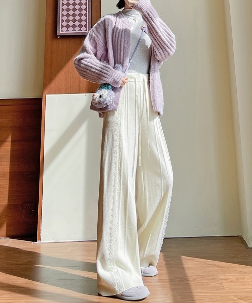 ONEP STAR(ワンピスター)の「レースサイドプリーツ編みワイドパンツ(その他パンツ・レディース・ベージュ/ブラック/オフホワイト・FREE)」の19枚目の写真